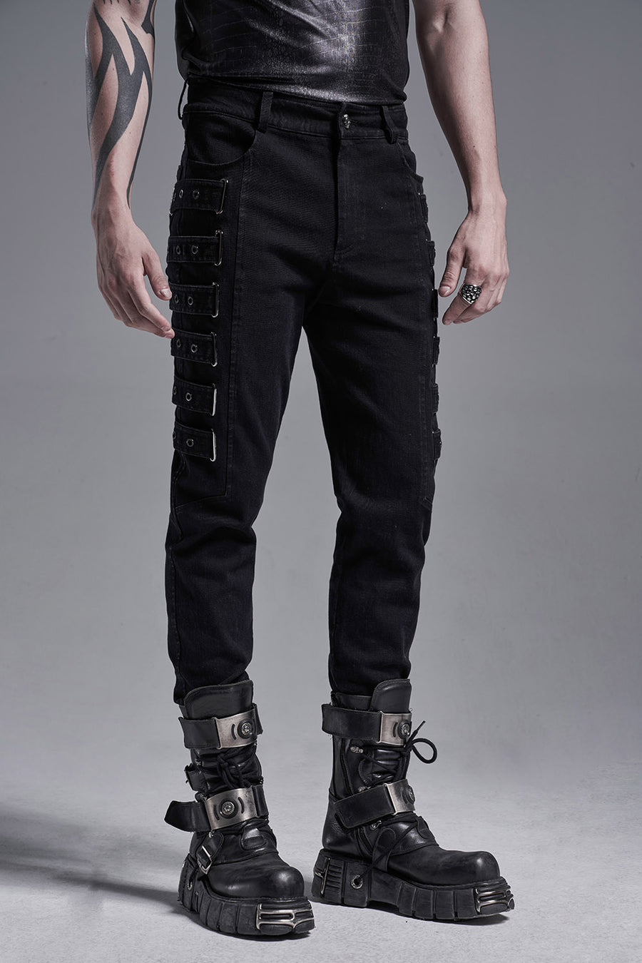 mens gothic pants with straps down the legs