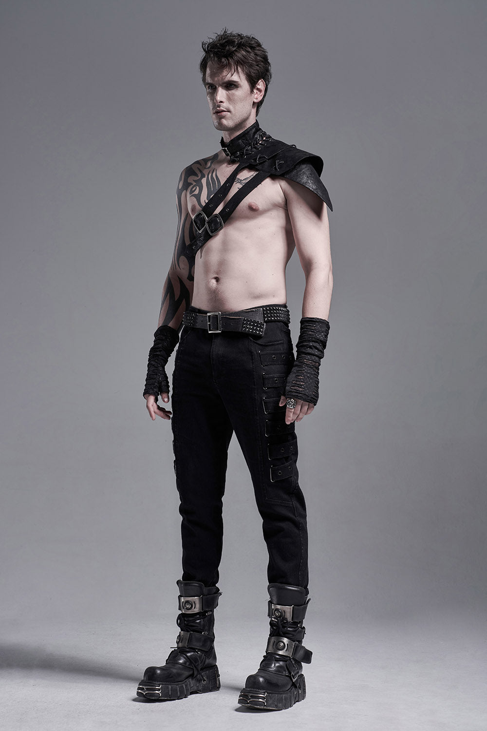 emo straight-leg mens pants with straps down the legs