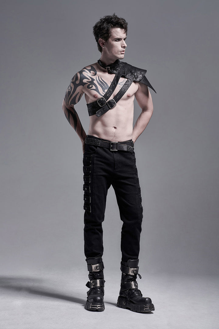 punk straight-leg mens pants with straps down the legs