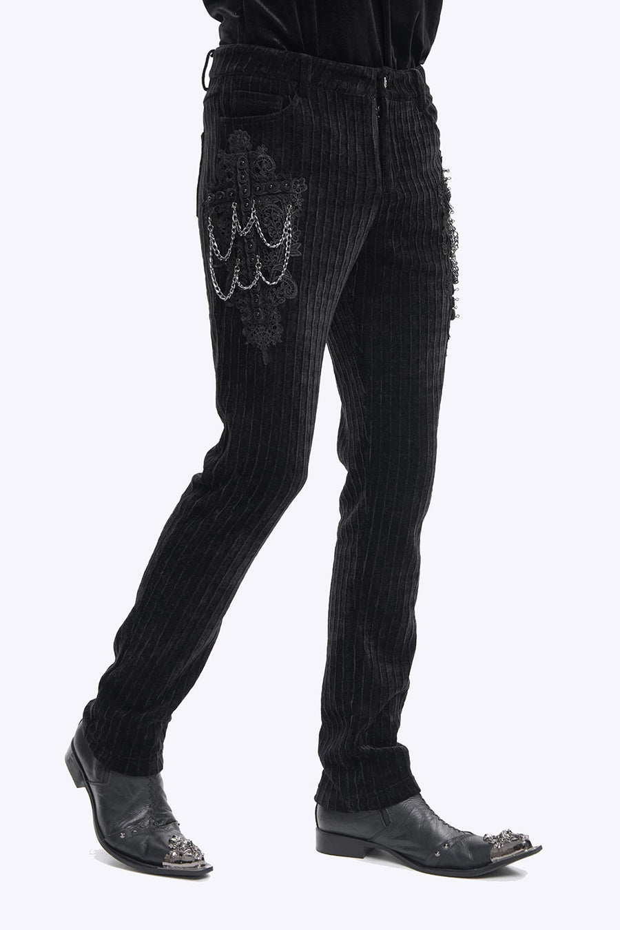 mens black velvet goth pants