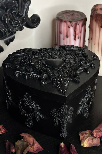 Hand-Painted Black Ceramic Goth Heart Jewelry shops Box