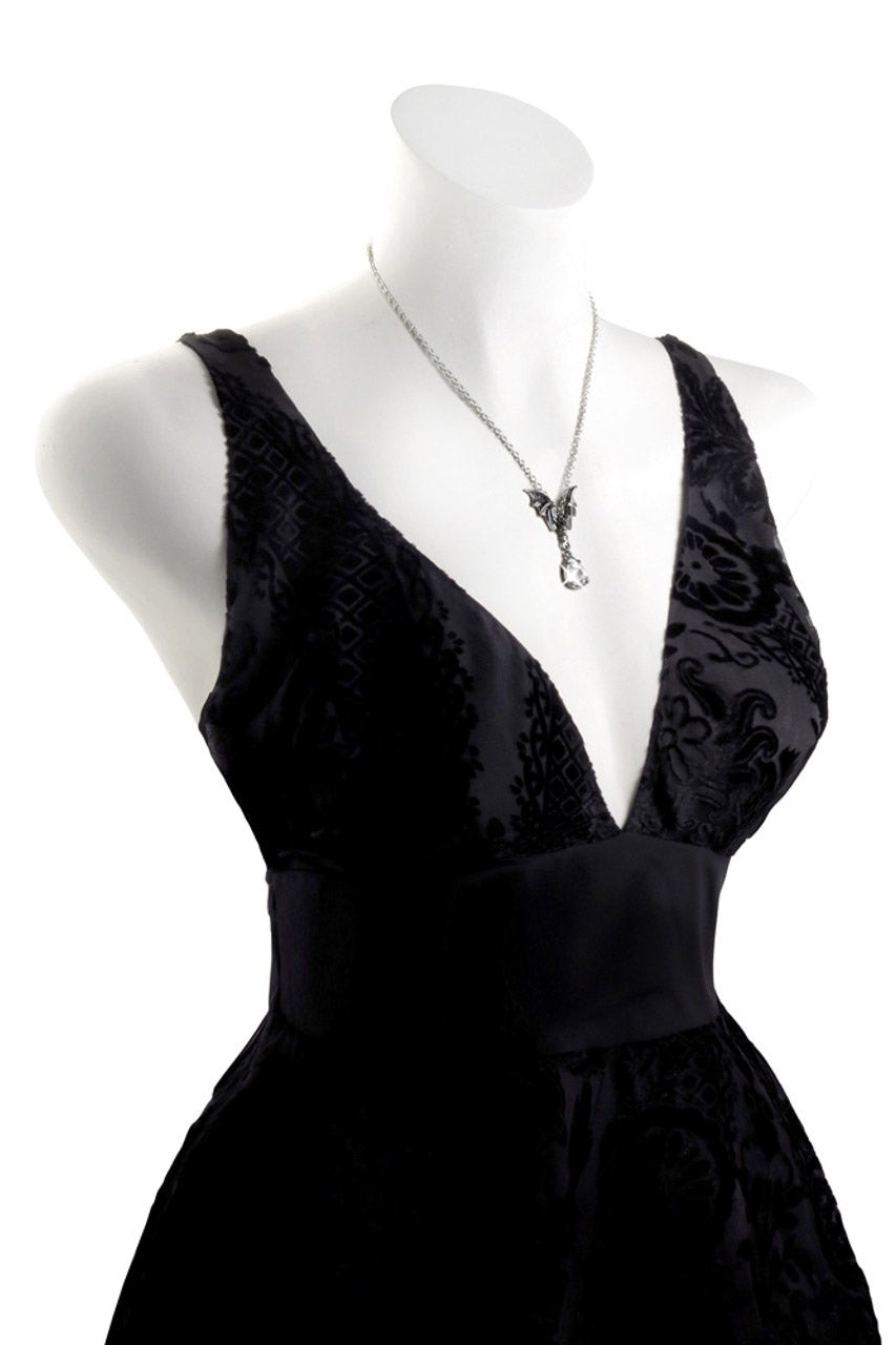 alchemy enland gothic bat necklace with teardrop gemstone 