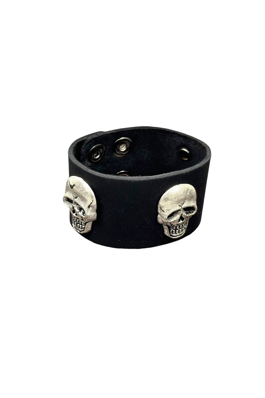 mens punk leather skull cuff bracelet 