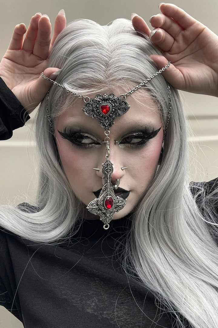red gemstone gothic rosary necklace  by mother of hades