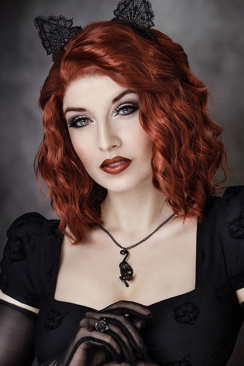 black halloween cat necklace