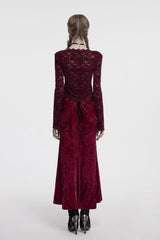 womens red and black velvet embroidered skirt