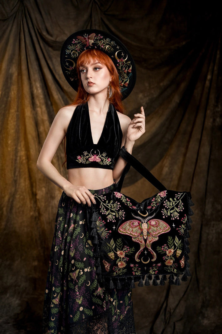 witchy black velvet gothic renaissance bag