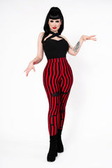 womens red and black striped emo leggings