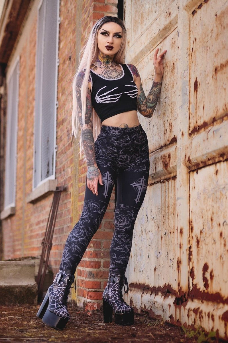 goth rose leggings