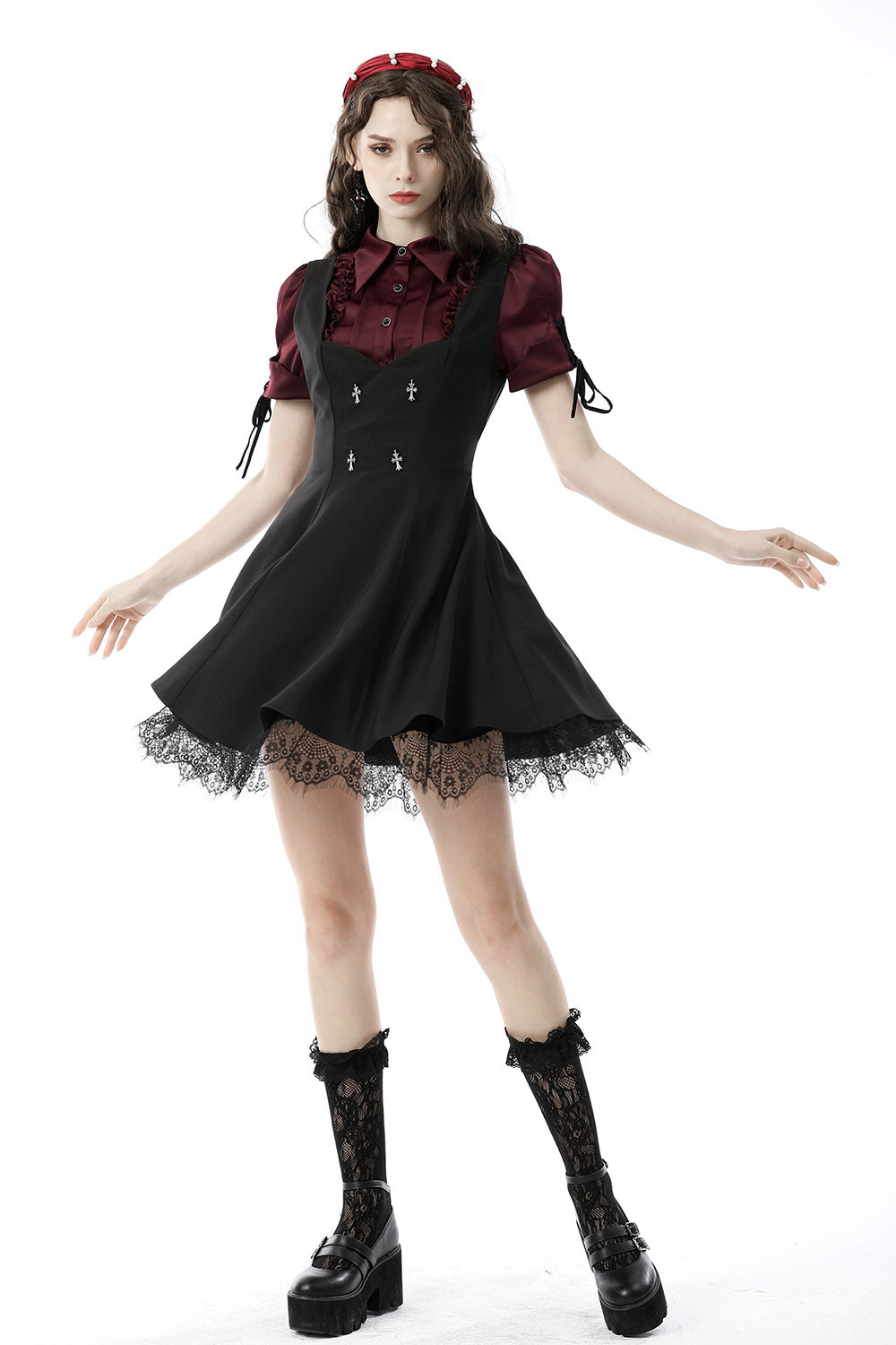 short sleeve dark red button-down top