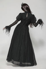 womens black puffed shoulder gothic long maxi dress