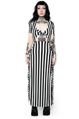 long maxi black and white striped gothic dress