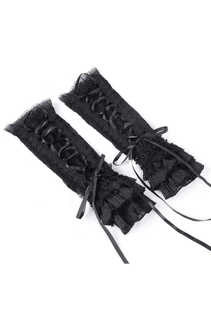 black lace up gothic armwarmers