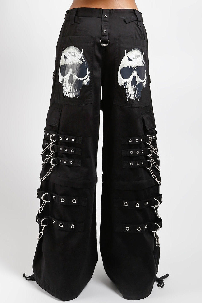 punk skull baggy black cotton pants