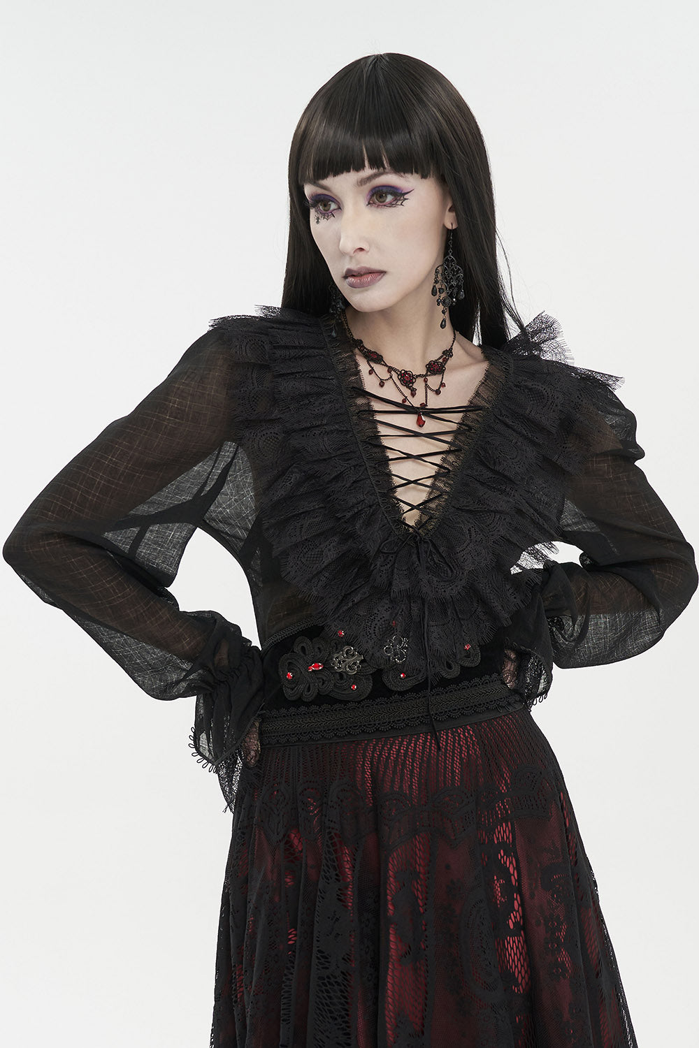 opaque sheer long sleeve blouse by devil fashion