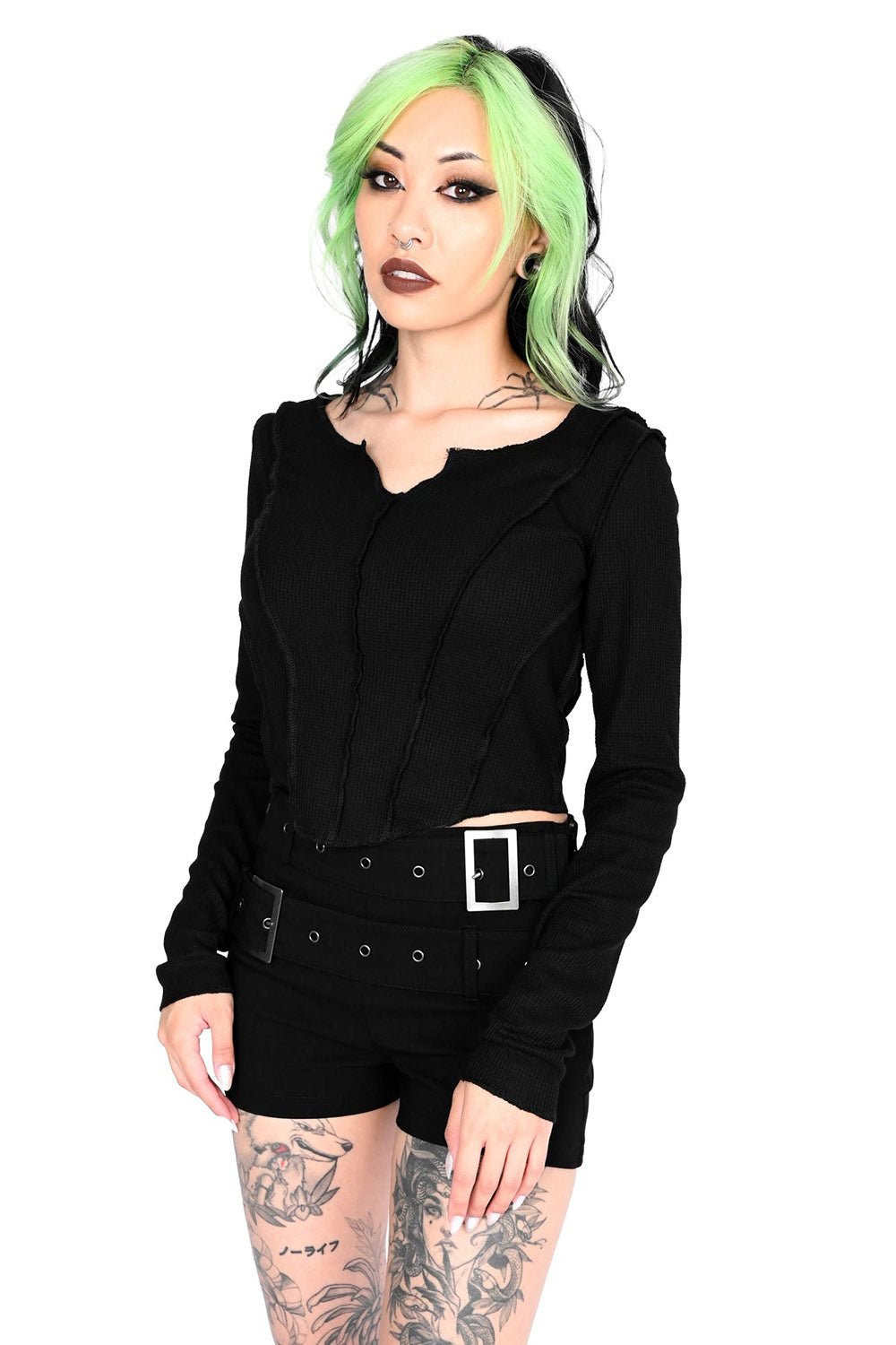 womens punk grunge exposed stitch gothic long sleeve shirt