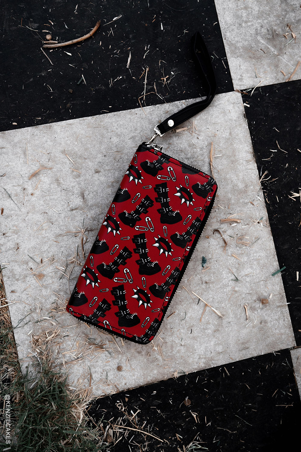 womens punk rock red vegan leather long wallet