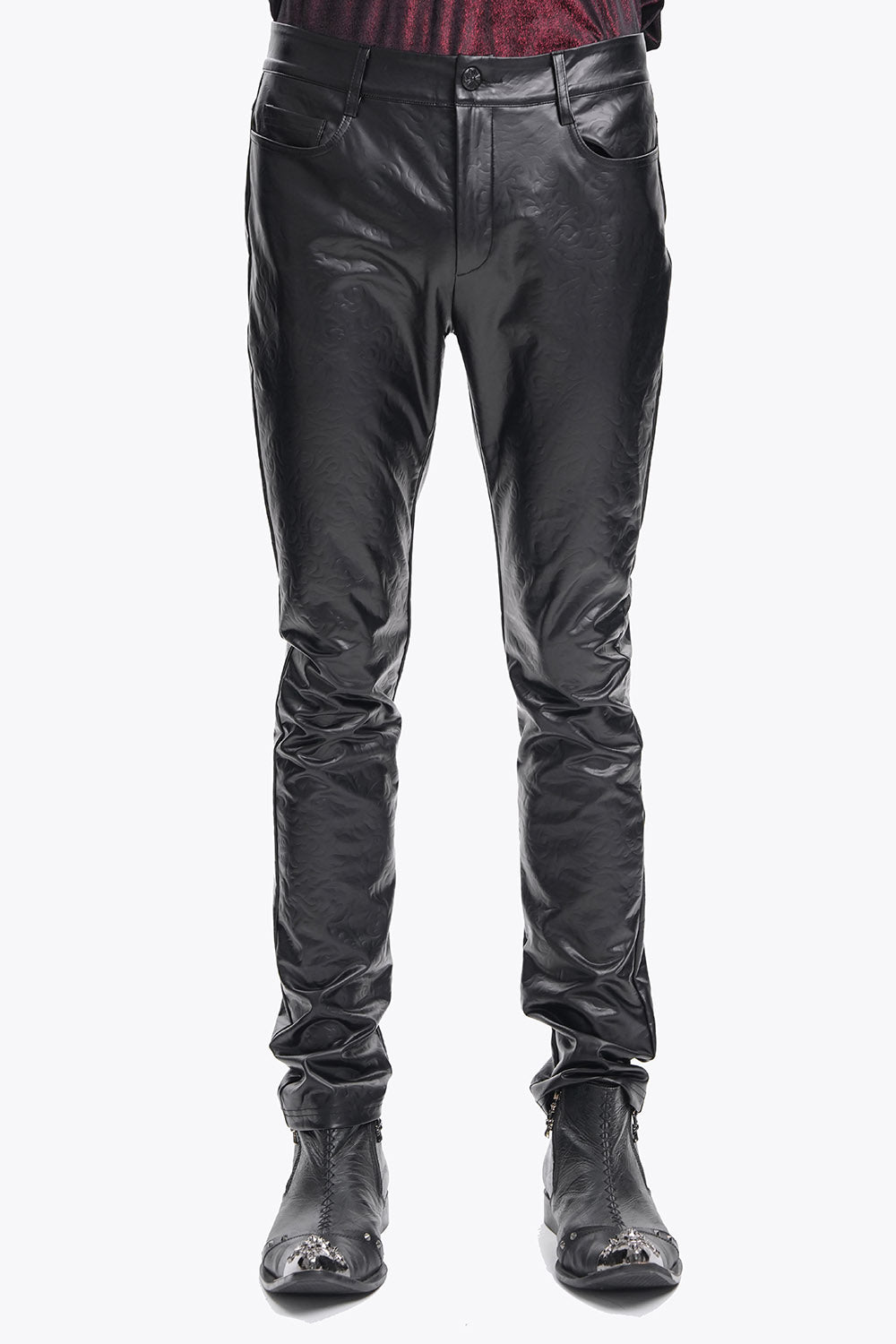 embossed mens vegan leather pants