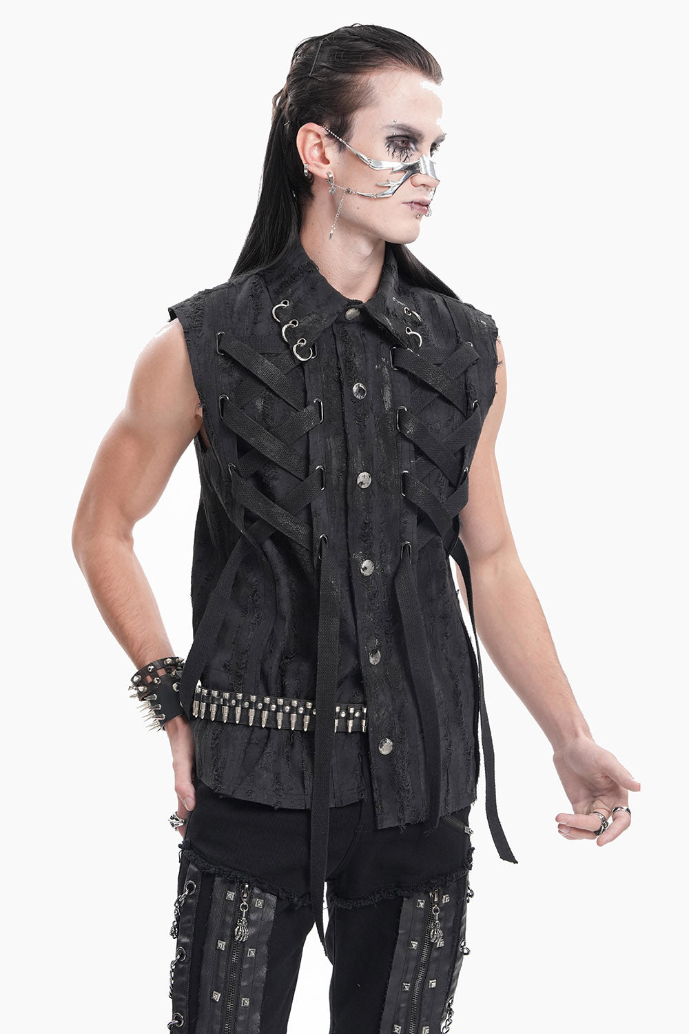 mens punk rock hand painted distressed vest