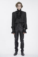 mens black long sleeve vampire shirt with flared sleeve cuffs
