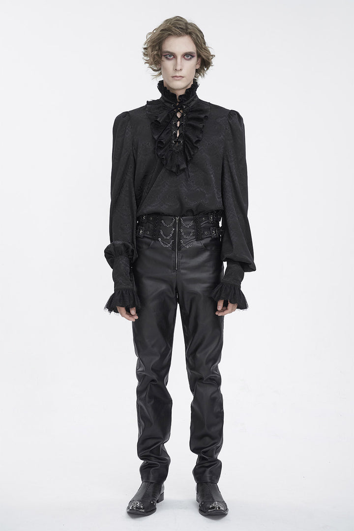 mens black long sleeve vampire shirt with flared sleeve cuffs