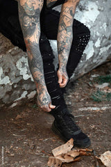 mens zippered punk studded pants