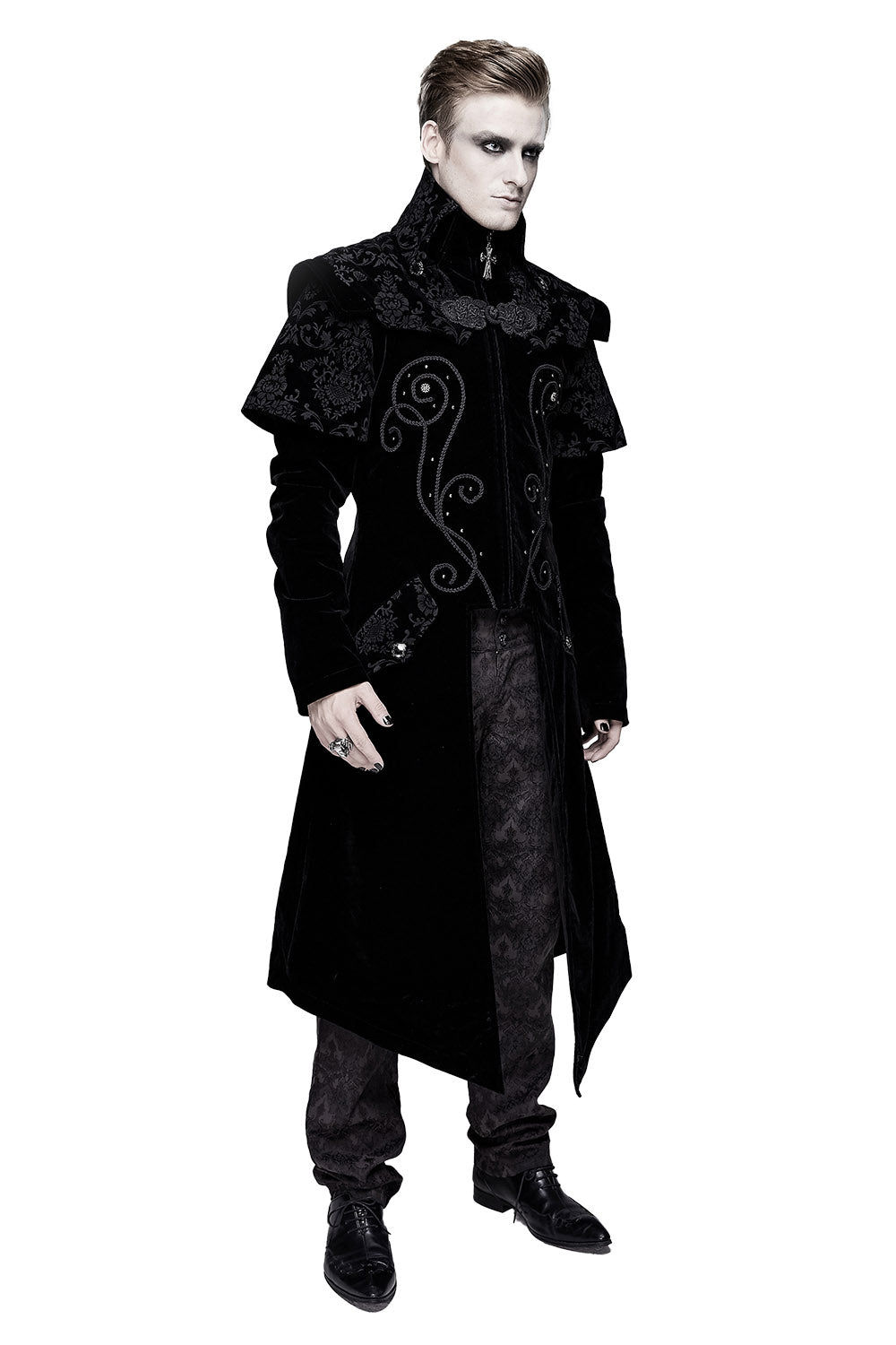 long black embroidered mens vampire coat
