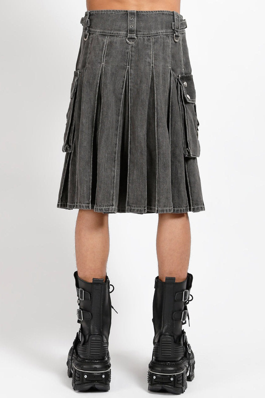 mens gothic black denim kilt skirt