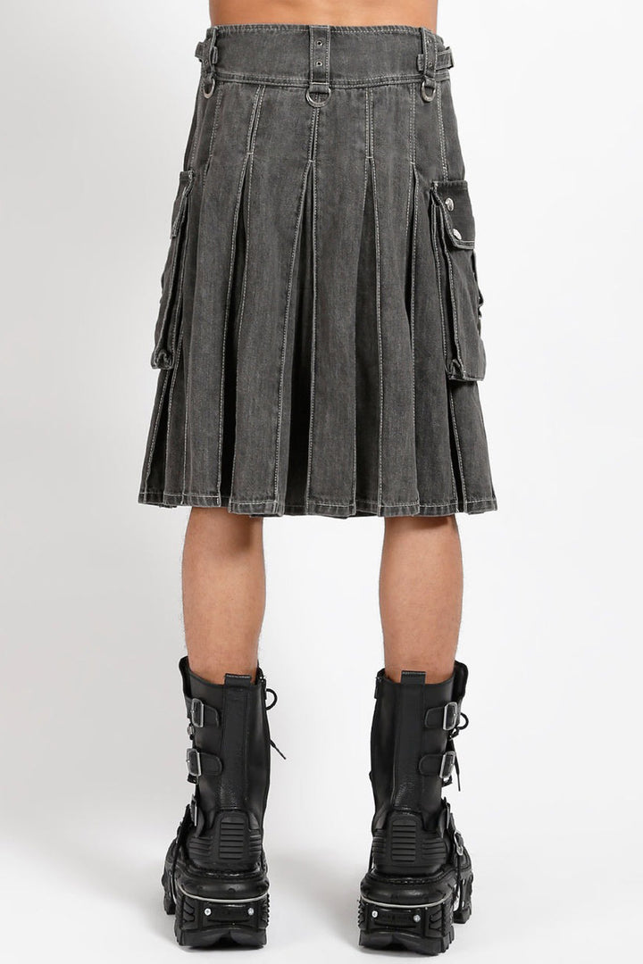 mens gothic black denim kilt skirt