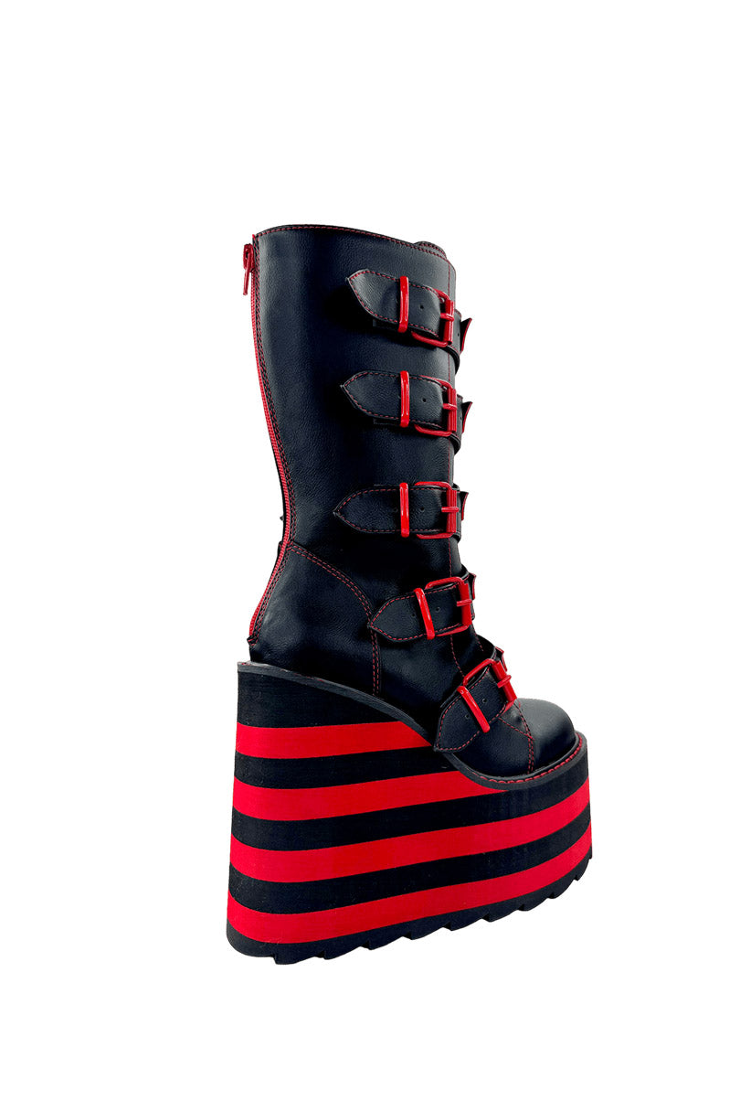 grunge goth striped boots for women