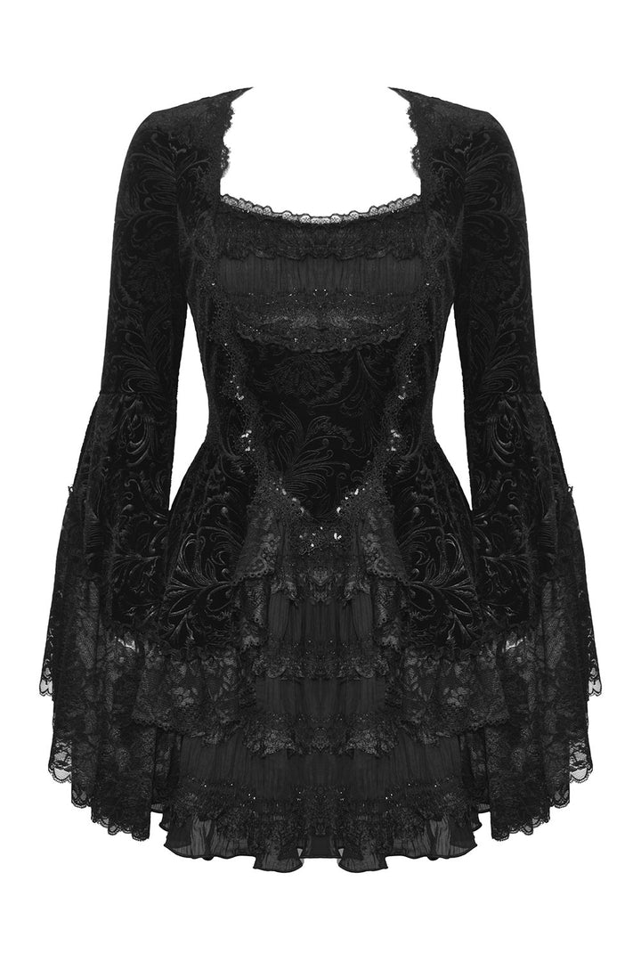 womens black lace and glitter goth dress