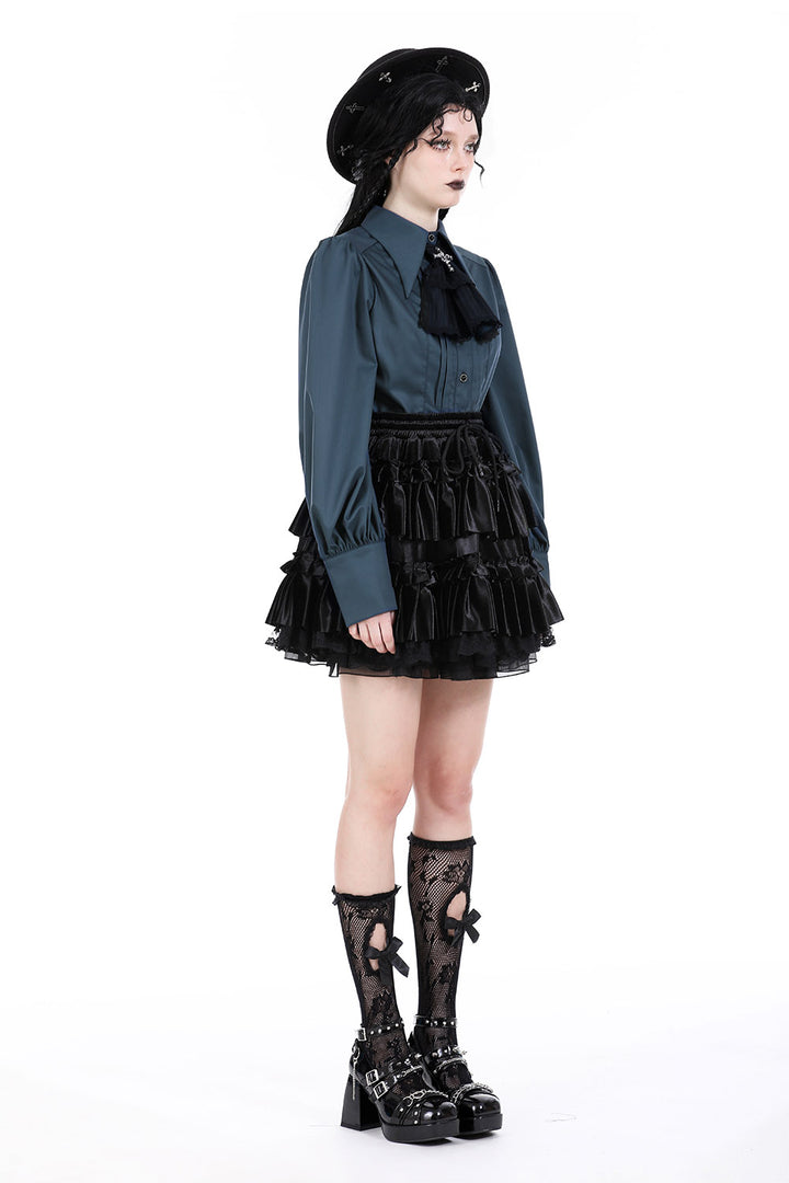 womens black velvet ruffled layered skirt