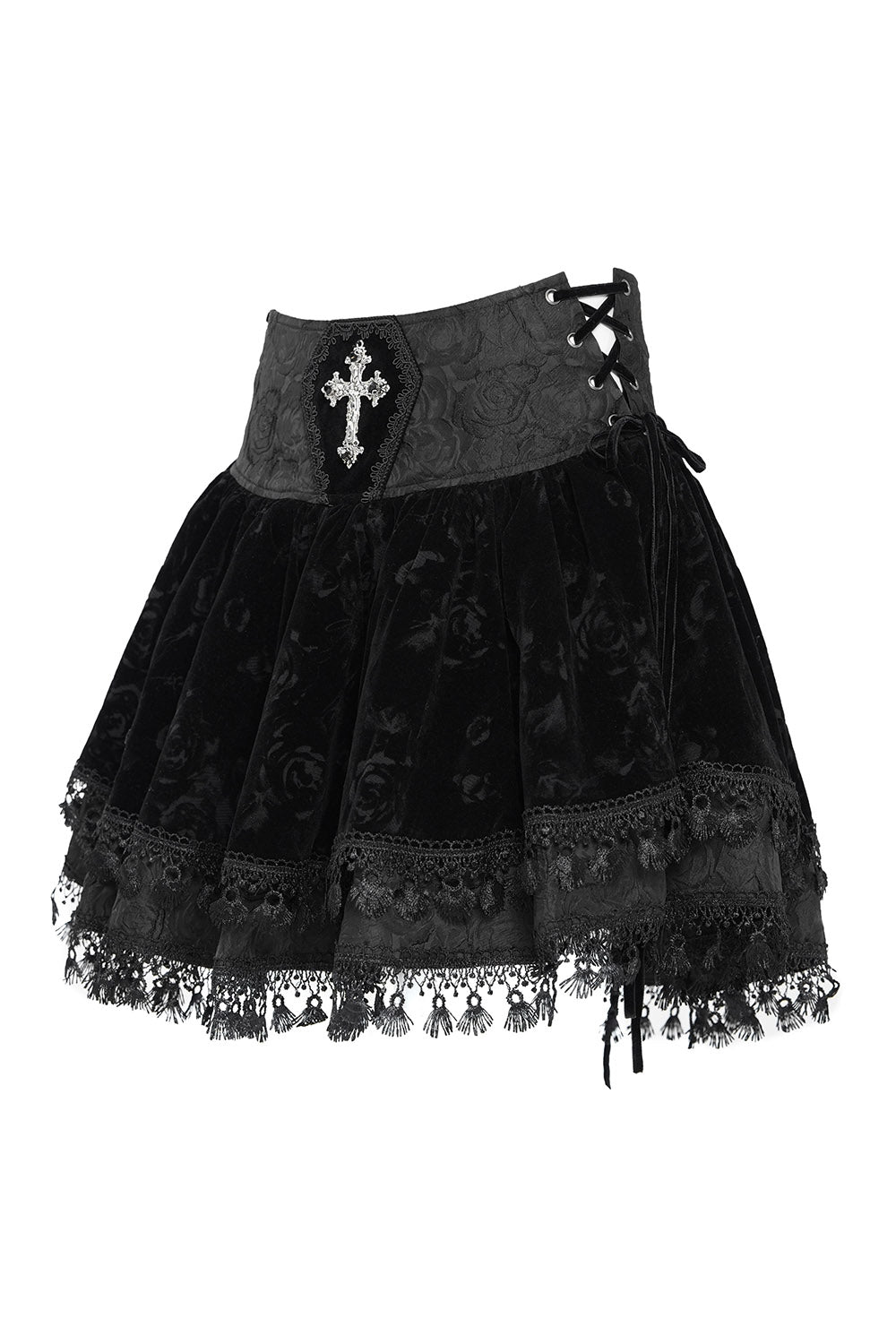 lace-up velvet mini skirt 