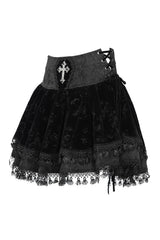 lace-up velvet mini skirt 