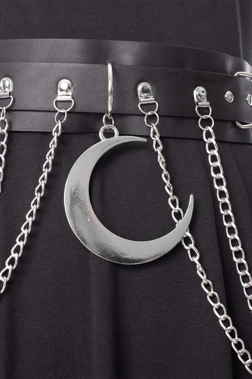 womens draped chain punk waist belt  with moon charms 