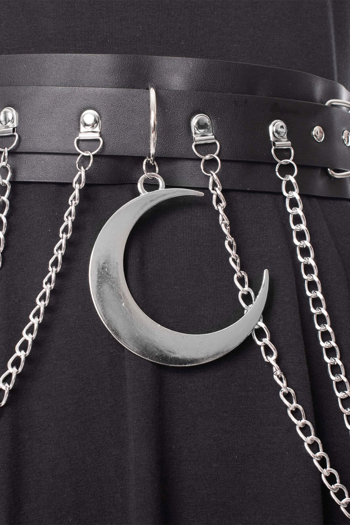 womens draped chain punk waist belt  with moon charms 
