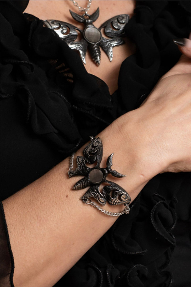 witchy pewter large moth moon bracelet
