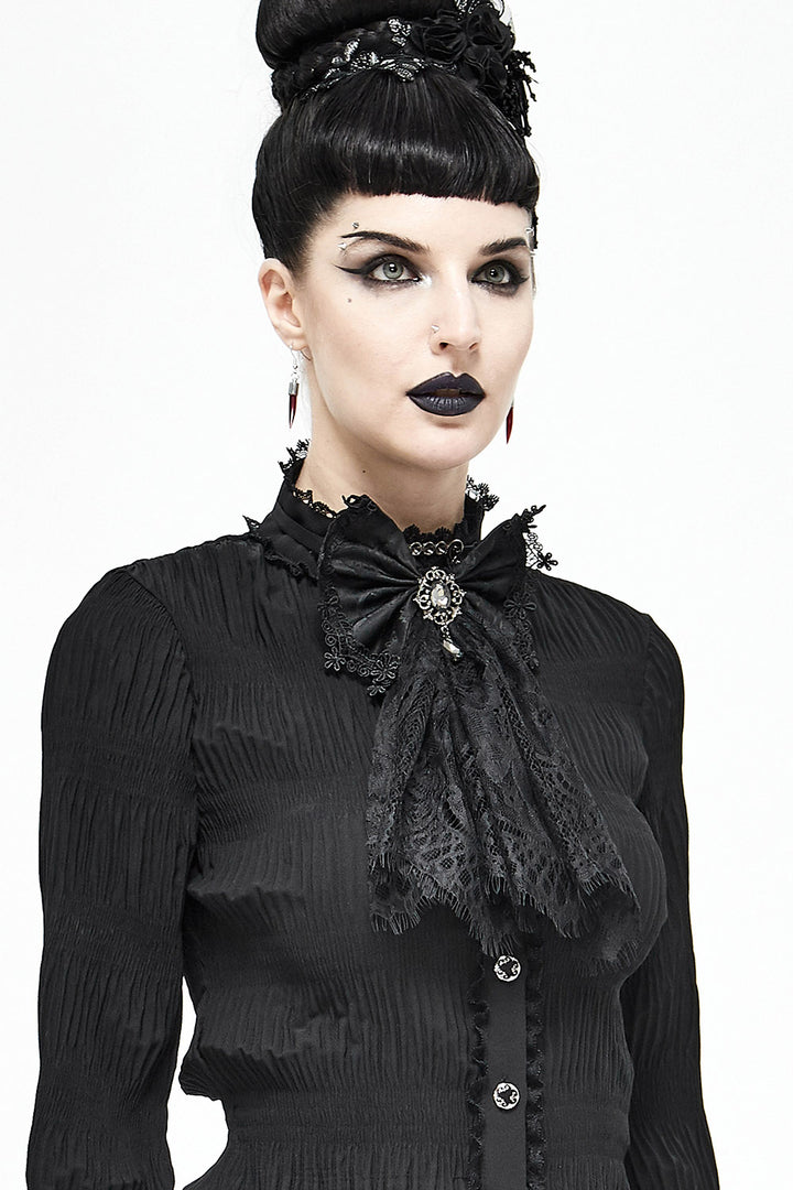 adjustable black elegant romantic goth lace bow necktie