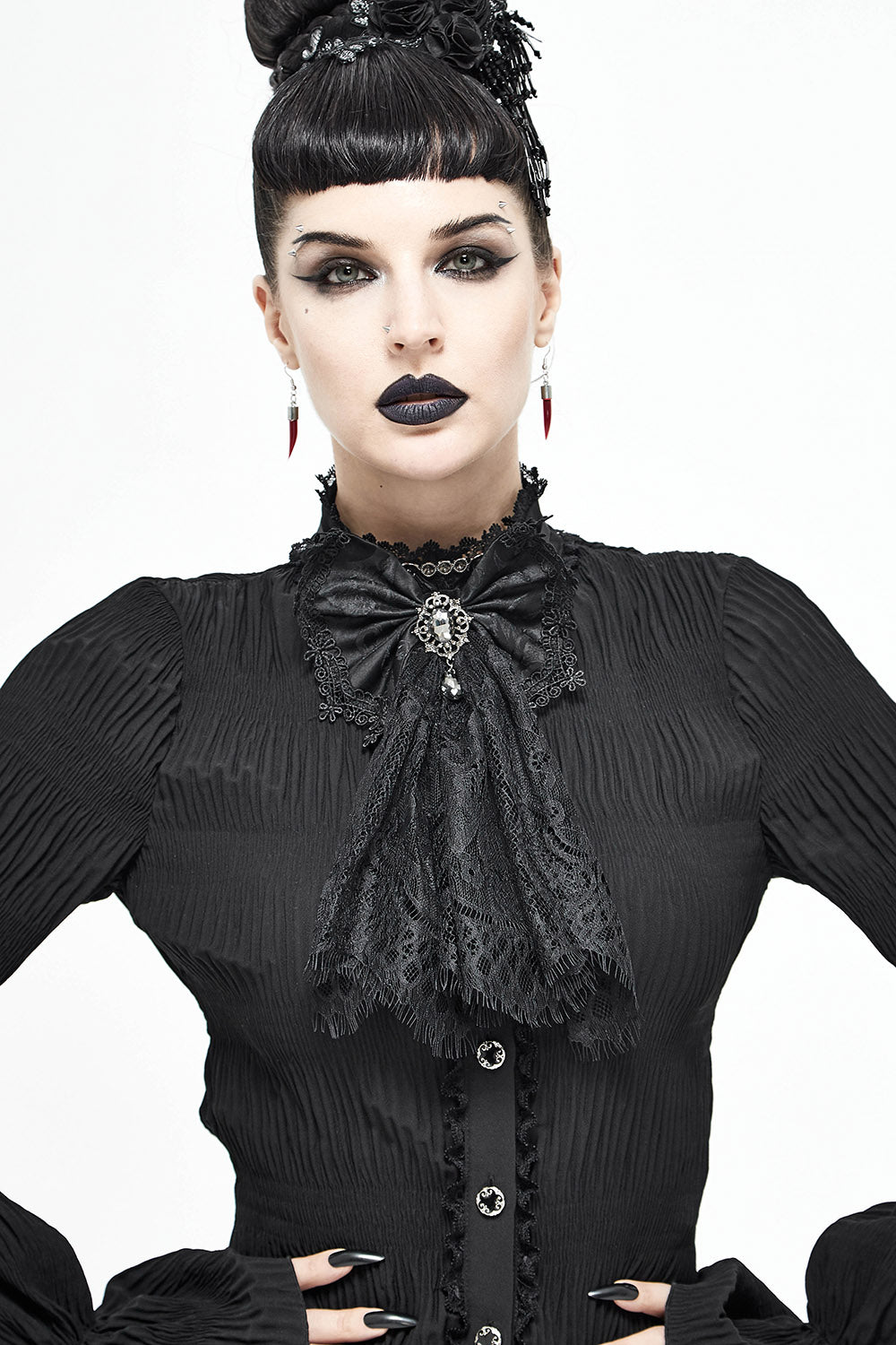 black bow lace tattered necktie