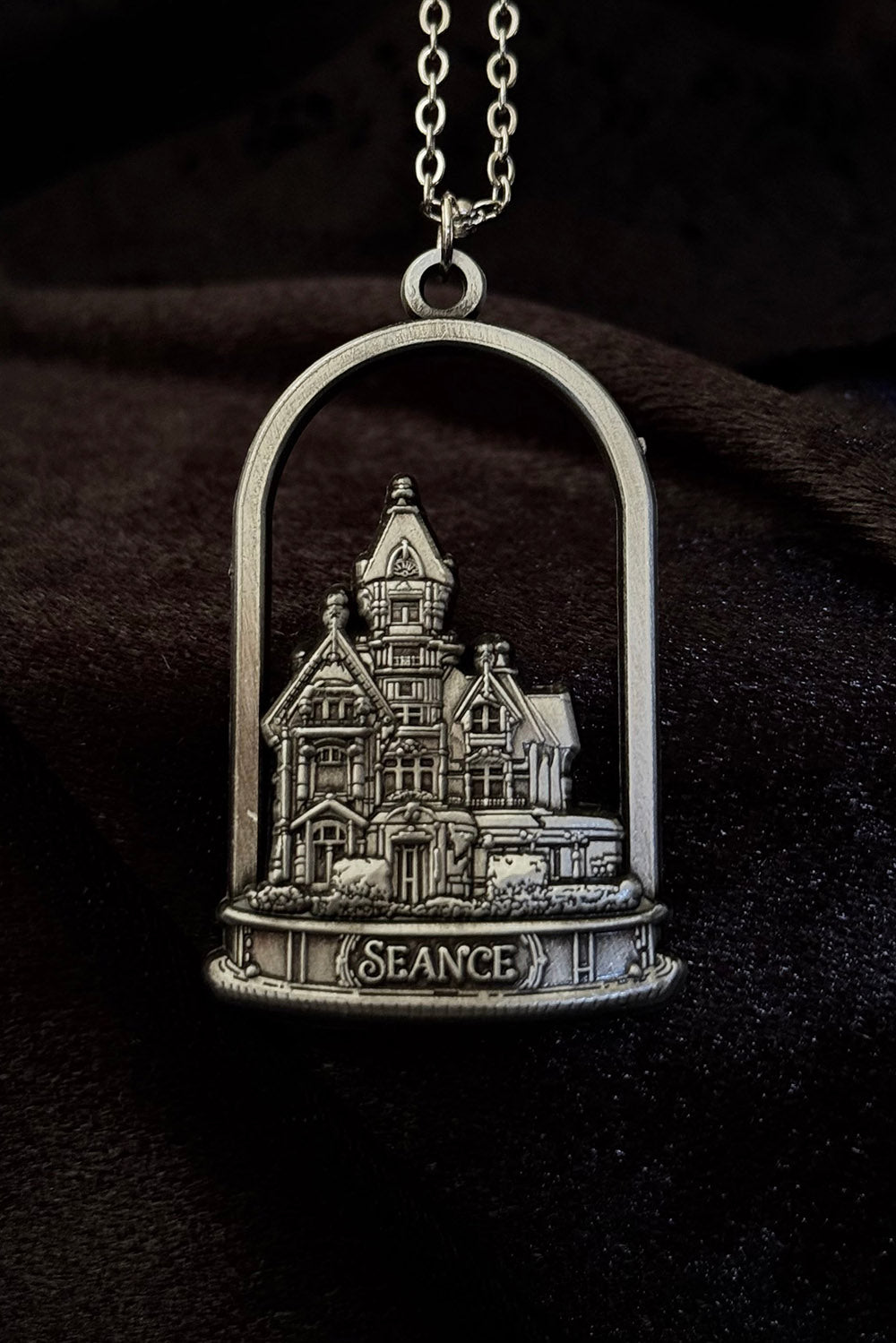 spooky horror victorian haunted house necklace