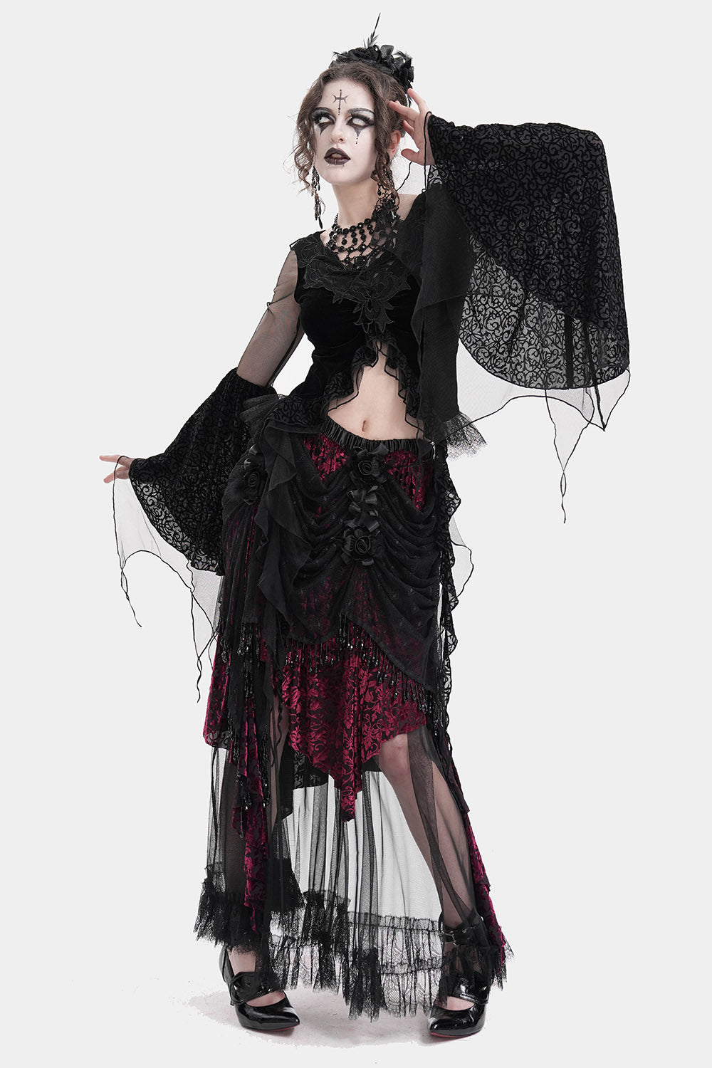 draped curtained gothic long skirt