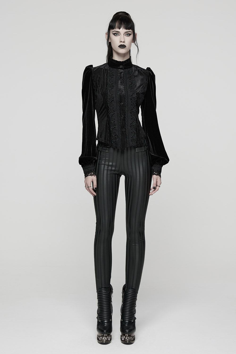 black gothic vertical striped slim-fit pants