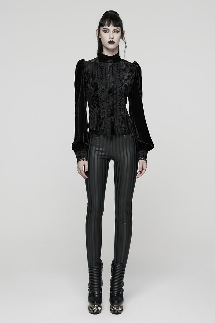 black gothic vertical striped slim-fit pants