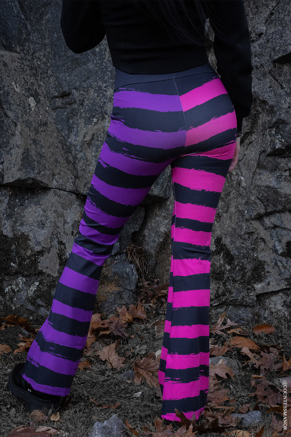 womens hot pink and purple distressed stripe scene girl pants