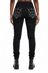 black lace-up corset skinny jeans with web pockets