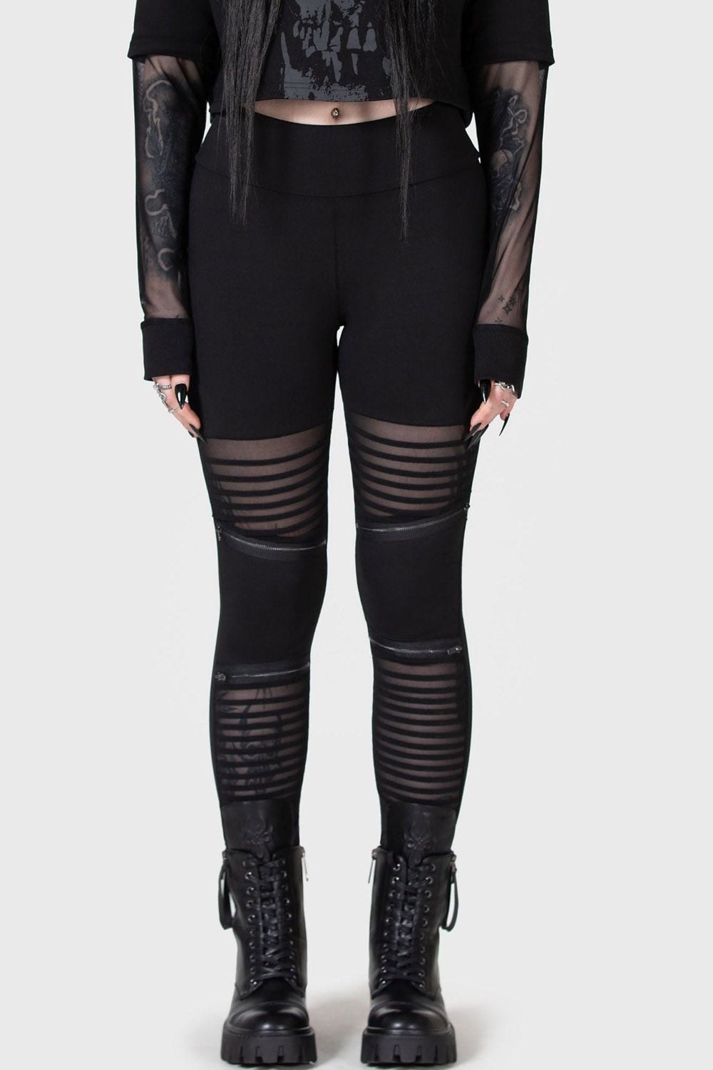 womens emo cut-out mesh gothic leggings