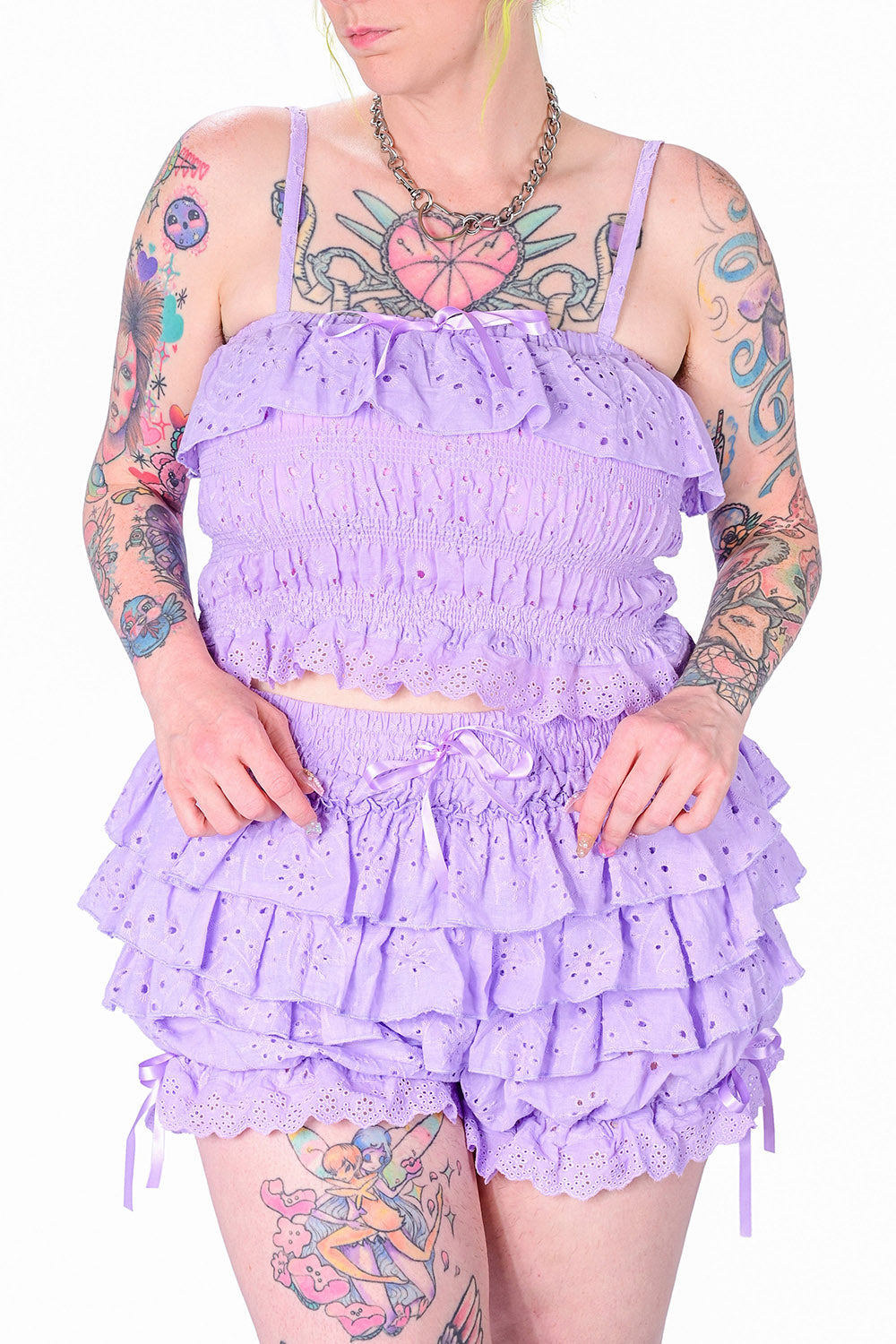 light purple ruffled bloomer shorts