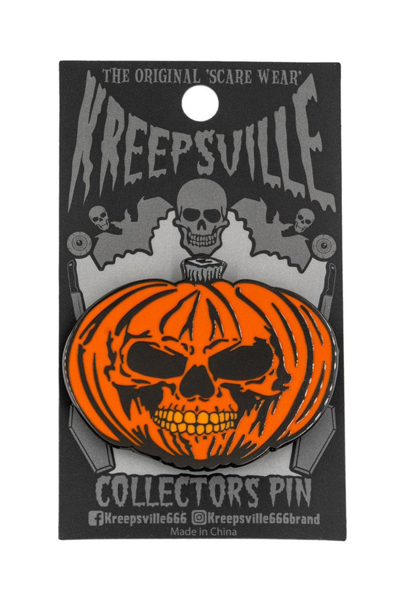 Pumpkin Skull Orange Enamel Pin