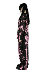 kawaii harajuku pastel pink and black gothic skeleton pajamas set