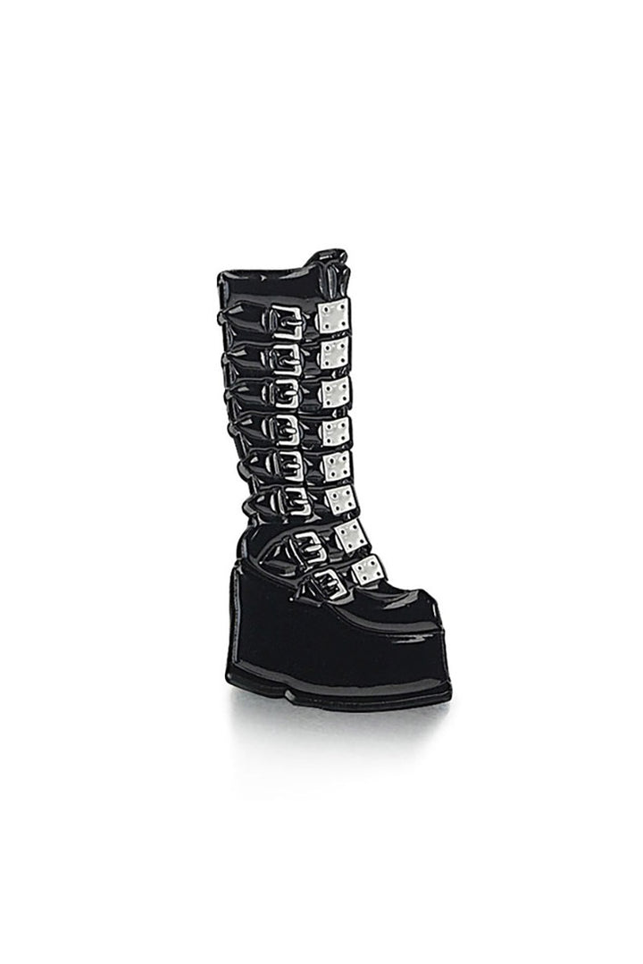 glossy black platform boot
